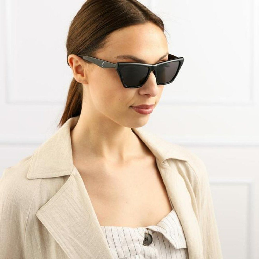 🔥 Saint Laurent SLM103 001 Sunglasses Black Gray Gradient Cat Eye Women - Picture 4 of 13